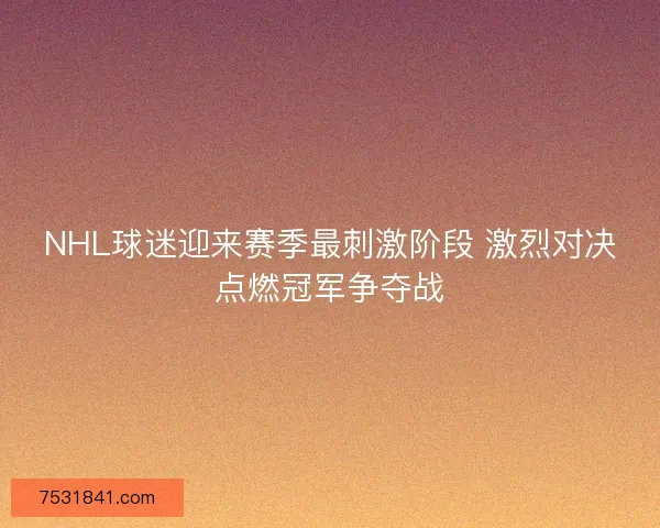 NHL球迷迎来赛季最刺激阶段 激烈对决点燃冠军争夺战