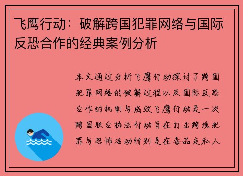 飞鹰行动：破解跨国犯罪网络与国际反恐合作的经典案例分析